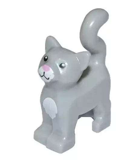 LEGO Tiere 13786pb01 Katze mit weißer Brust und rosa Nase, hellgrau