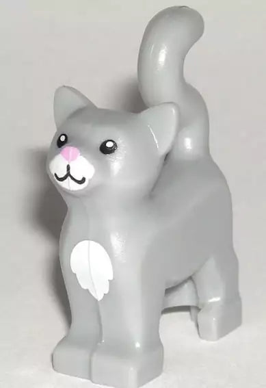 LEGO Tiere 13786pb01 Katze mit weißer Brust und rosa Nase, hellgrau
