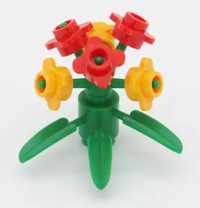 LEGO Pflanzen 19119-12 Blume mit 6 vierblättrigen Blüten und Blättern, knallhellorange/rot