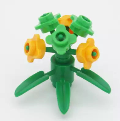 LEGO Pflanzen 19119-11 Blume mit 6 vierblättrigen Blüten und Blättern, knallhellorange/knallgrün
