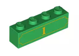 LEGO Steine 3010 Stein 1x4 mit gelber "1" (umrandet), grün
