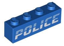 LEGO Steine 3010pb332 Stein 1x4 mit Aufschrift "POLICE", blau
