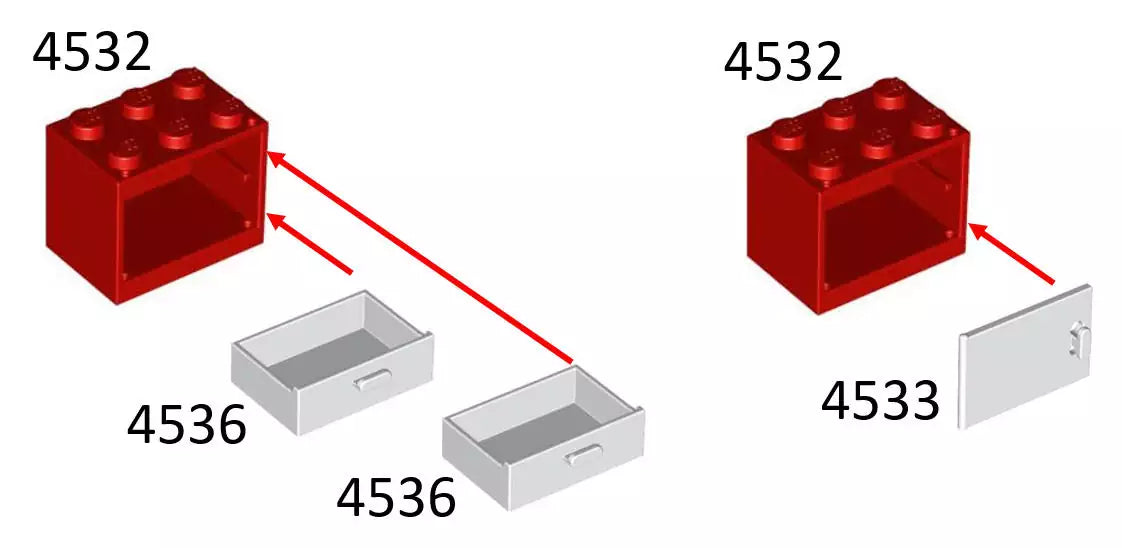 LEGO Behälter 4532 Schrank 2x3x2, Kombinationsmöglichkeiten