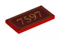 LEGO Fliesen 87079pb006 Fliese 2x4 mit Schriftzug "7597", rot