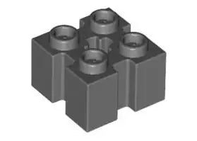 LEGO Sondersteine 90258 Stein 2x2 mit 4 Nuten und Achsloch, dunkelgrau
