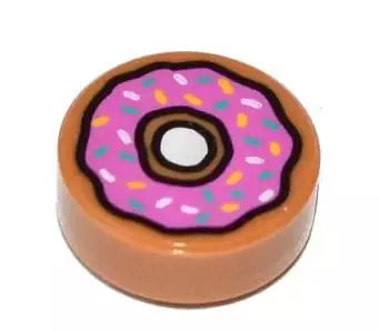 LEGO Fliesen 98138pb021 Fliese rund 1x1 mit Doughnut (Donut), mitteldunkel fleischfarben