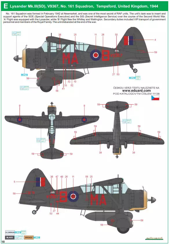 Eduard 11138 Lysander - Limited Edition, 1:48