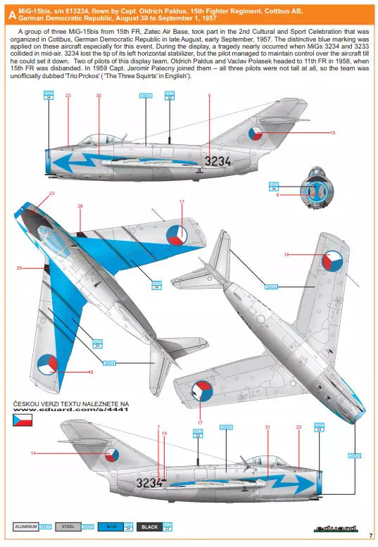 Eduard 4441 Ceskoslovenské patnáctky MiG-15 -Dual Combo- Super 44, 1:144