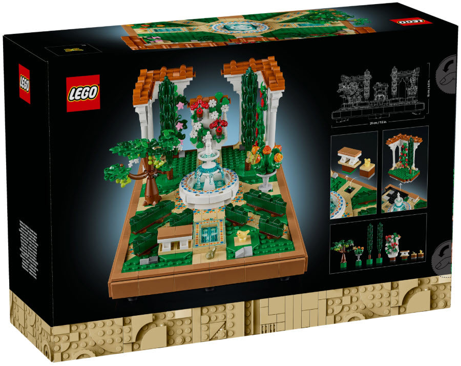 Box Rückseite: LEGO Icons 10359 Springbrunnengarten