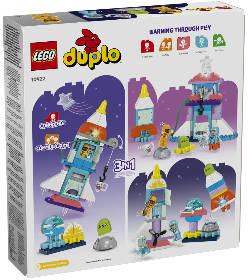 Box Rückansicht: LEGO DUPLO 10422 3-in-1-Spaceshuttle für viele Abenteuer