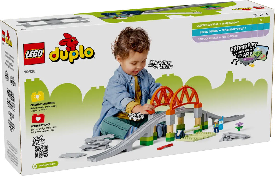 Box Rückseite: LEGO DUPLO 10426 Eisenbahnbrücke und Schienen – Erweiterungsset