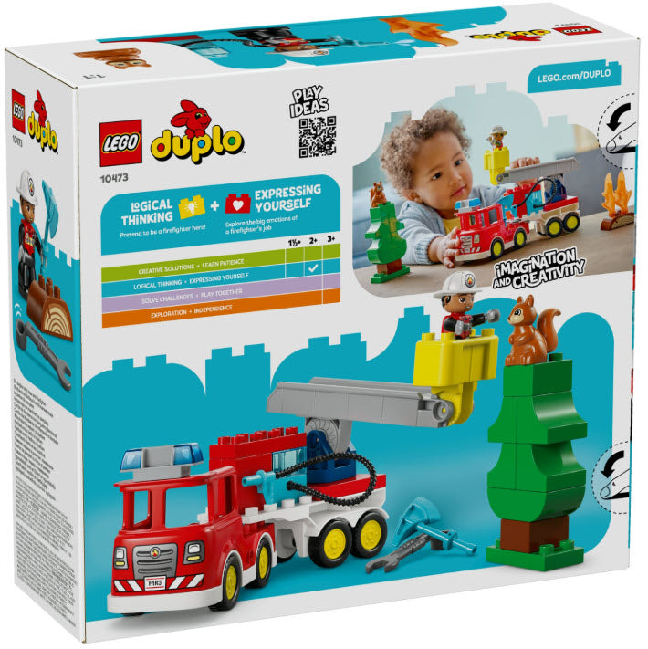 Box Rückseite: LEGO DUPLO 10473 Löschauto mit Schlauch und Feuerwehrmann