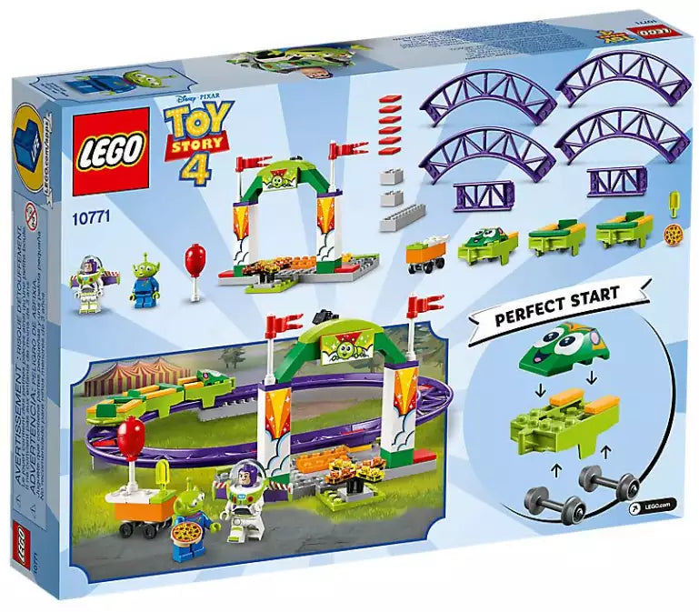 Box Rückansicht: LEGO Toy Story 4 10771 Buzz wilde Achterbahnfahrt