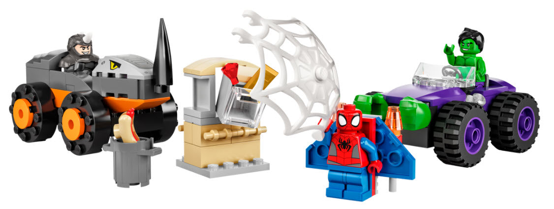 Inhalt: LEGO Super Heroes 10782 Hulks und Rhinos Truck-Duell
