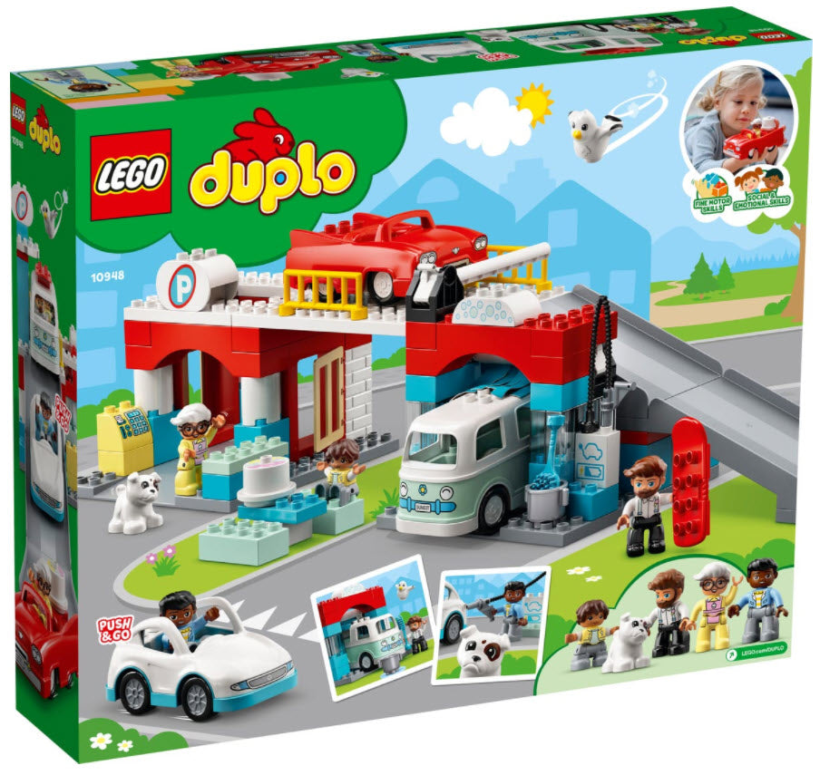 Box Rückansicht: LEGO DUPLO 10948 Parkhaus mit Autowaschanlage