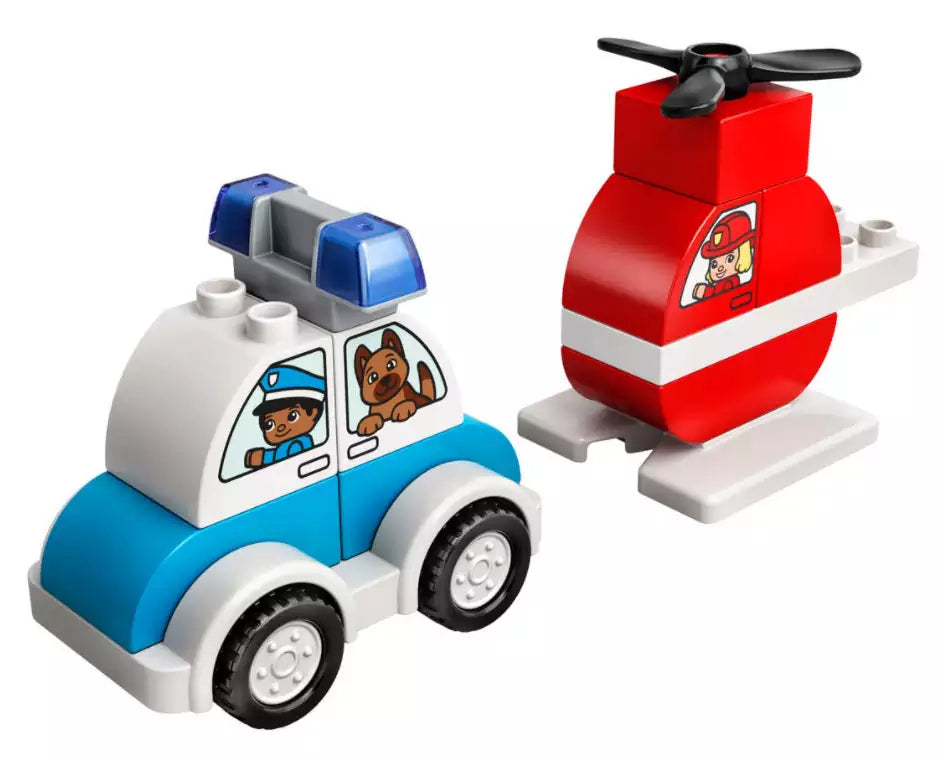 Inhalt: LEGO DUPLO 10957 Mein erster Feuerwehrhubschrauber und mein erstes Polizeiauto