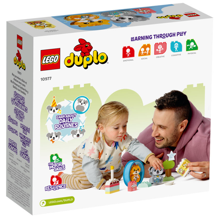 Box Rückseite: LEGO DUPLO 10977 Mein erstes Hündchen & Kätzchen – mit Ton