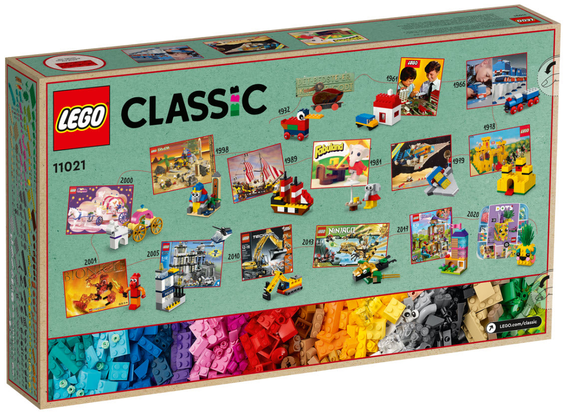 Box Rückansicht: LEGO Classic 11021 90 Jahre Spielspaß