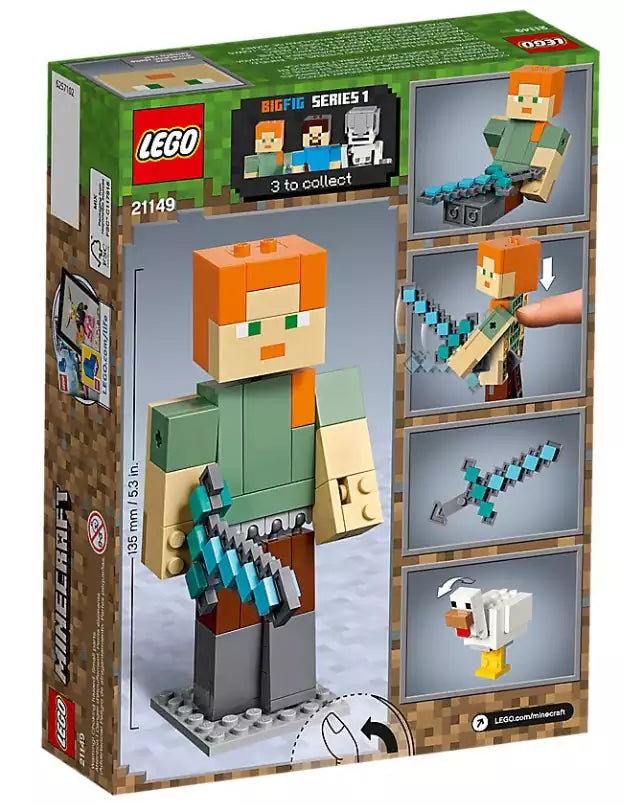 Box Rückansicht: LEGO Minecraft 21149 Minecraft-BigFig Alex mit Huhn