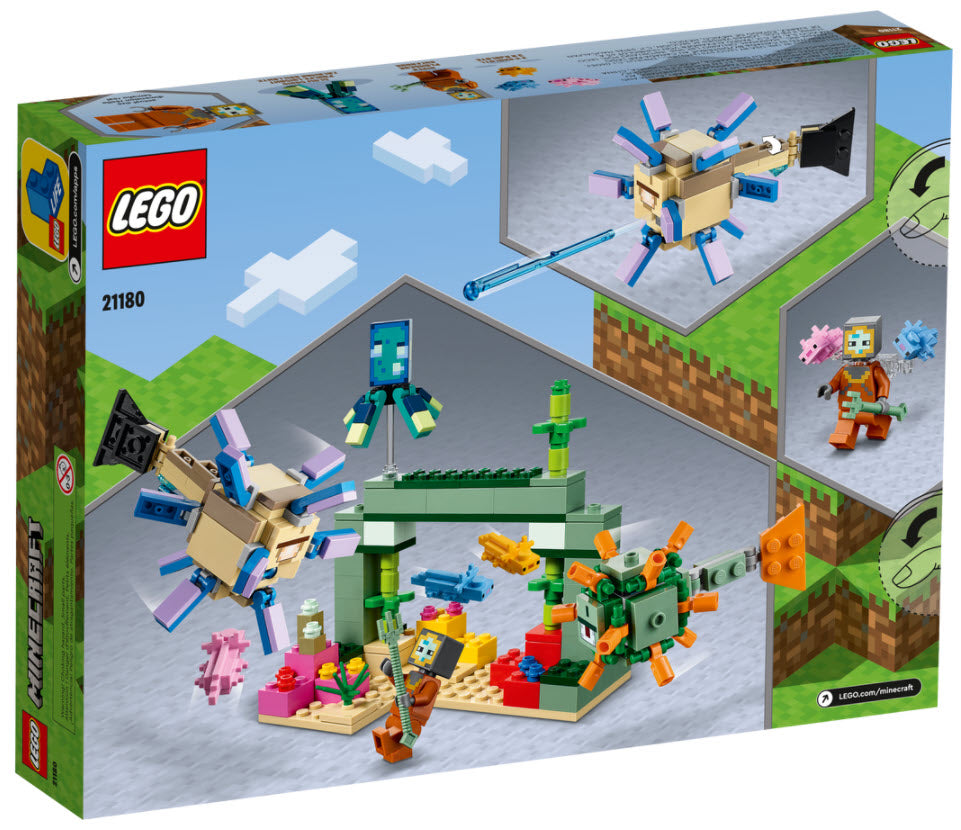 Box Rückseite: LEGO Minecraft 21180 Das Wächterduell