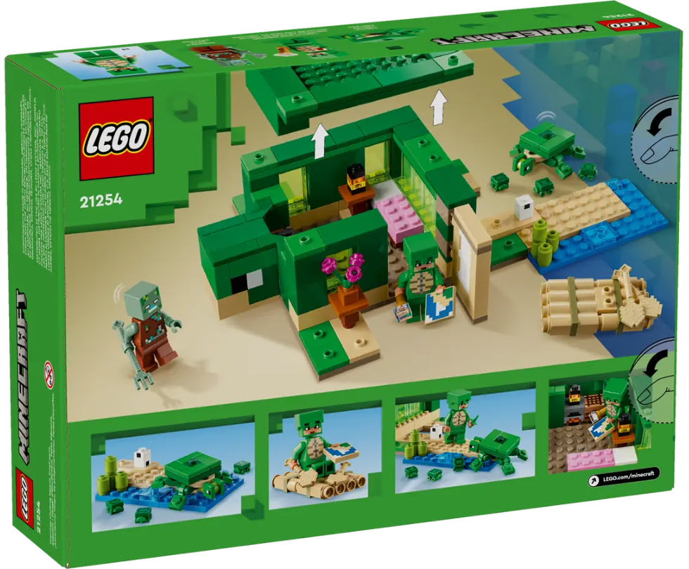 Box Rückseite: LEGO Minecraft 21254 Das Schildkrötenstrandhaus