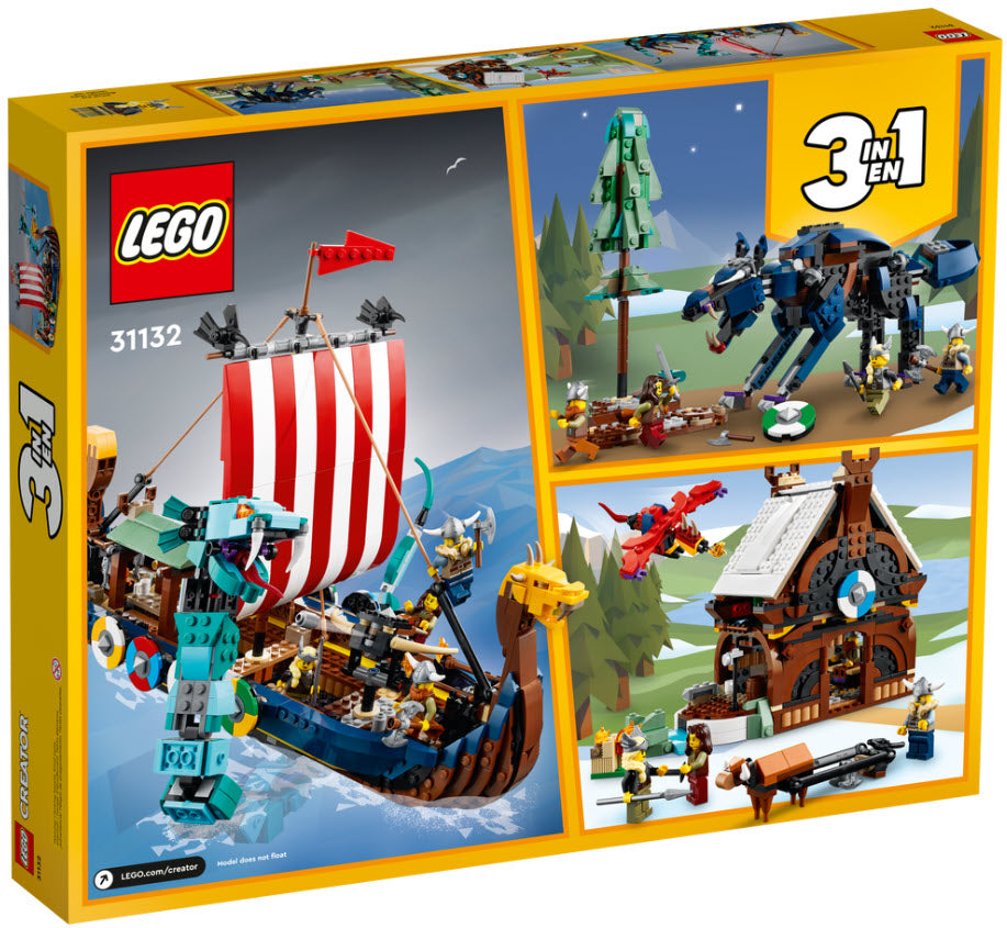 Box Rückseite: LEGO Creator 31132 Wikingerschiff mit Midgardschlange