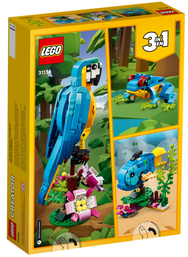 Box Rückseite: LEGO Creator 31136 Exotischer Papagei