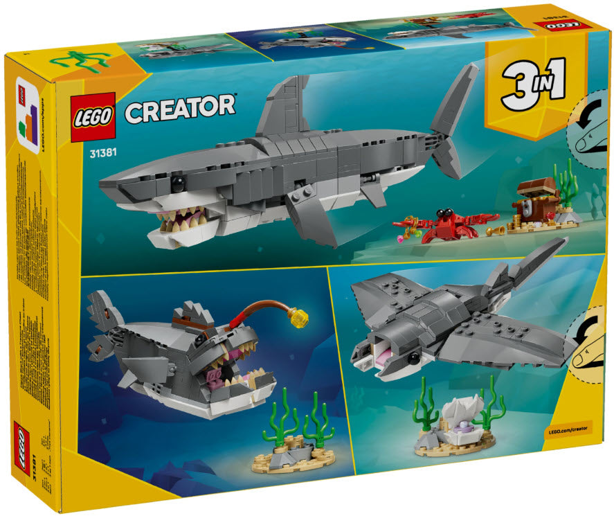 Box Rückseite: LEGO Creator 31381 Wilder Hai mit Schatztruhe