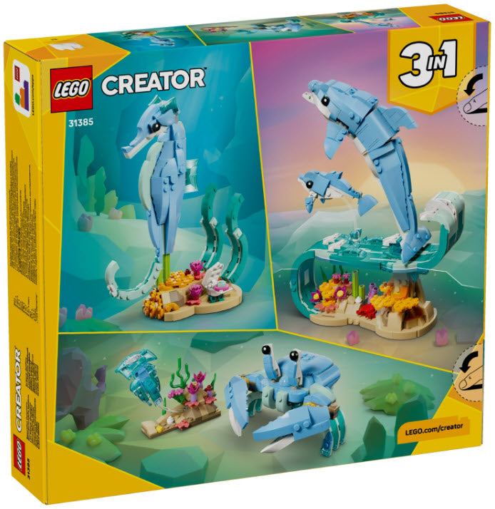 Box Rückseite: LEGO Creator 31385 Meerestiere: Wunderschöne Delfine