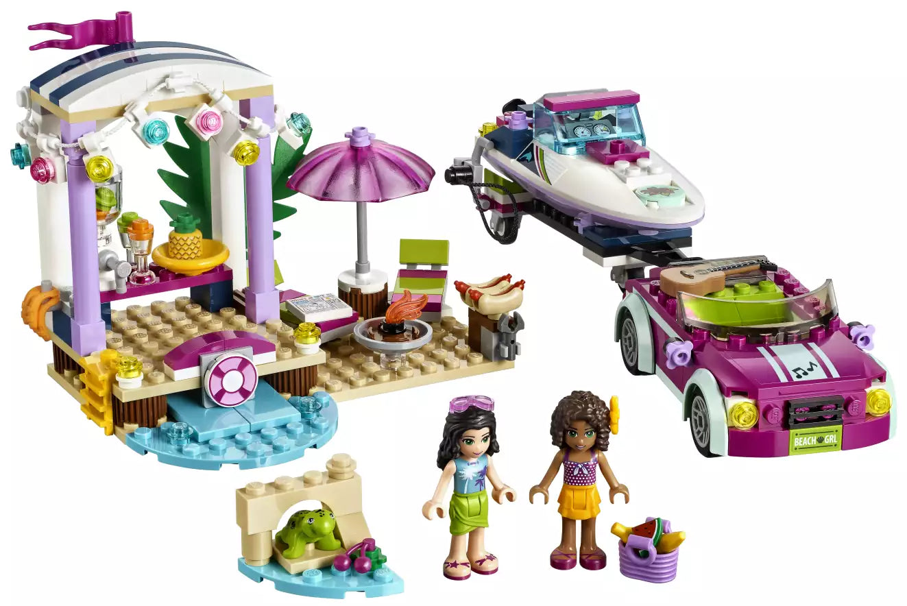LEGO Friends 41316 Andreas Rennboot-Transporter, Inhalt
