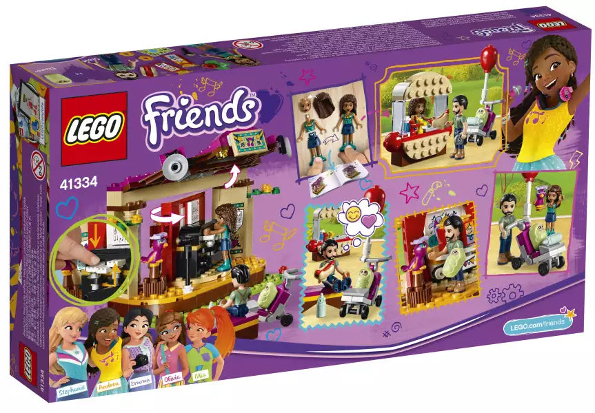 Box Rückansicht: LEGO Friends 41334 Andreas Bühne im Park