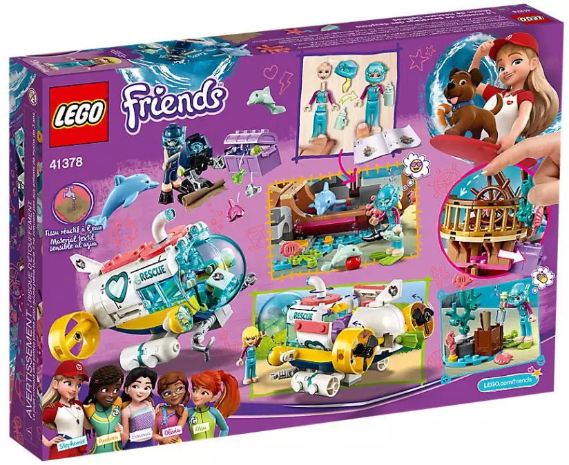 Box Rückseite: LEGO Friends 41378 Rettungs-U-Boot für Delfine