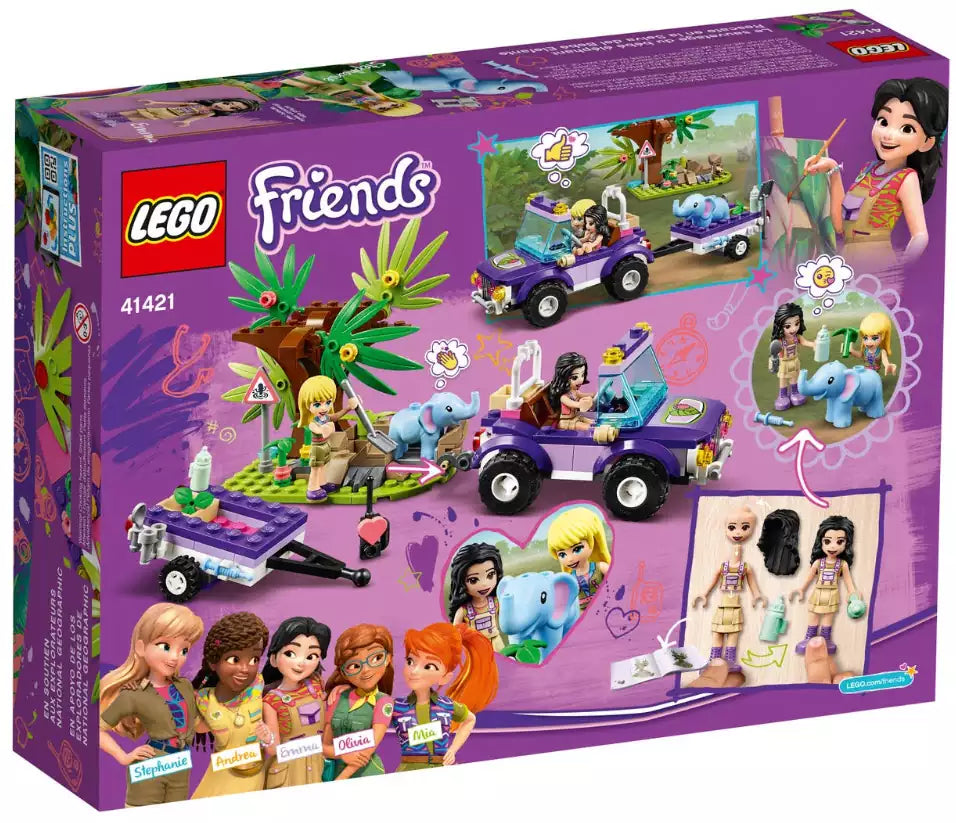 Box Rückseite: LEGO Friends 41421 Rettung des Elefantenbabys mit Transporter