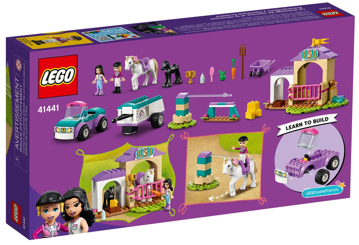 Box Rückansicht: LEGO Friends 41441 Trainingskoppel und Pferdeanhänger