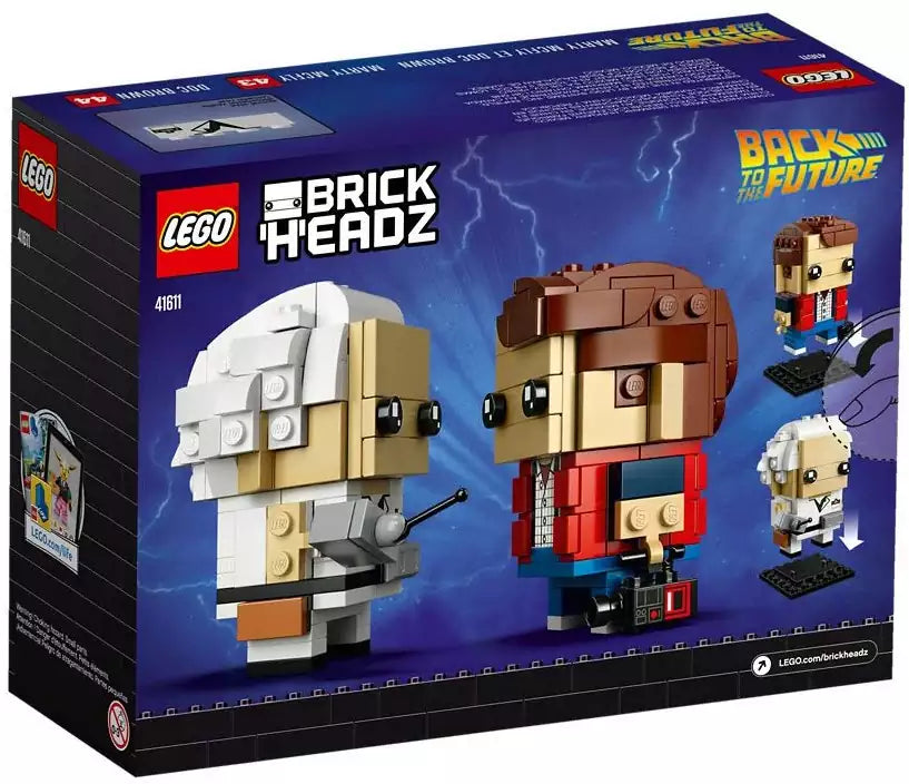 Box Rückansicht: LEGO Brickheadz 41611 Marty McFly und Doc Brown