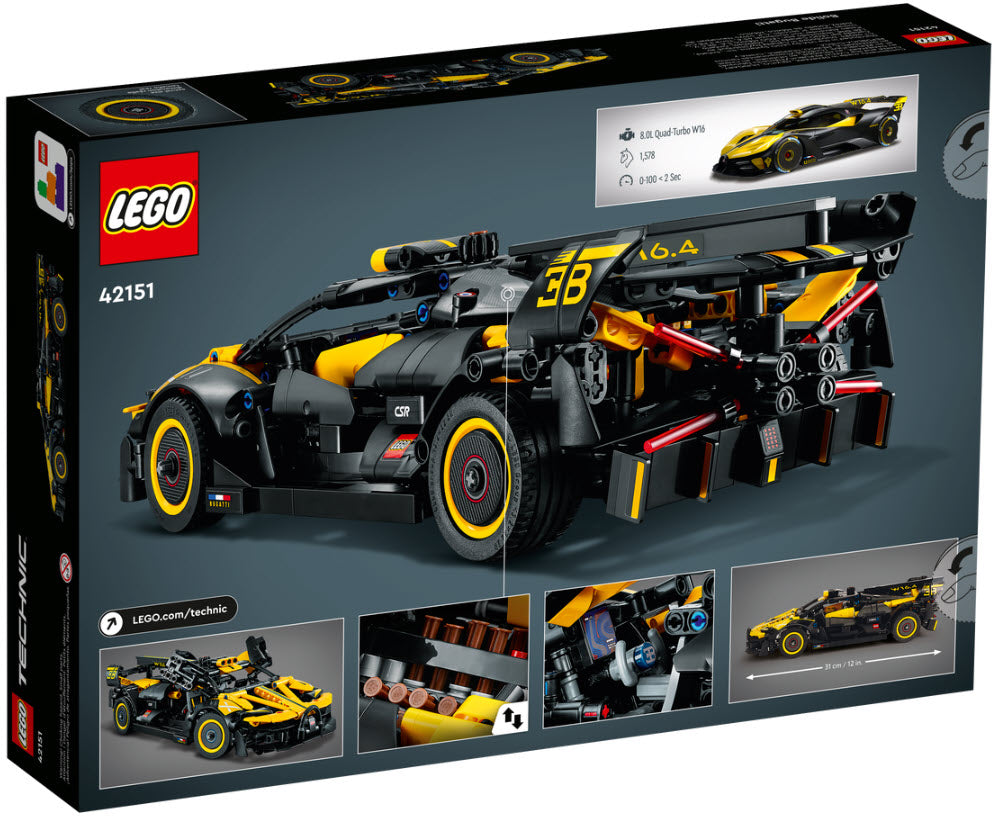 Box-Rückseite: LEGO Technic 42151 Bugatti-Bolide