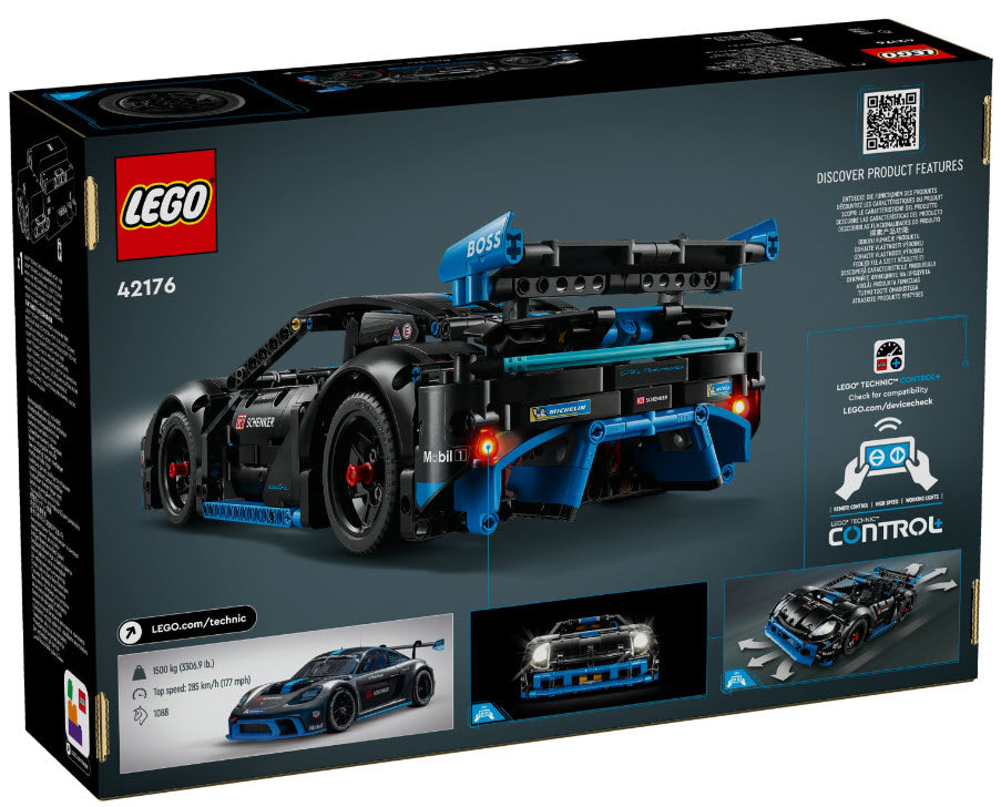 Box Rückansicht: LEGO Technic 42176 Porsche GT4 e-Performance Rennwagen