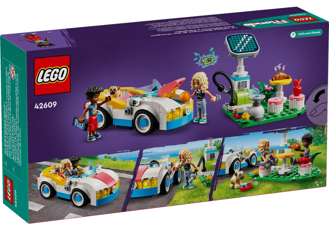 Box Rückseite: LEGO Friends 42609 E-Auto mit Ladestation