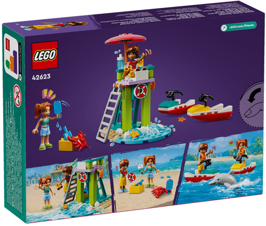 Box Rückseite: LEGO Friends 42623 Rettungsschwimmer Aussichtsturm mit Jetskis
