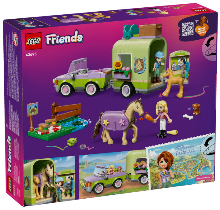 Box Rückseite: LEGO Friends 42695 Pferd und Fohlen mit Pferdeanhänger