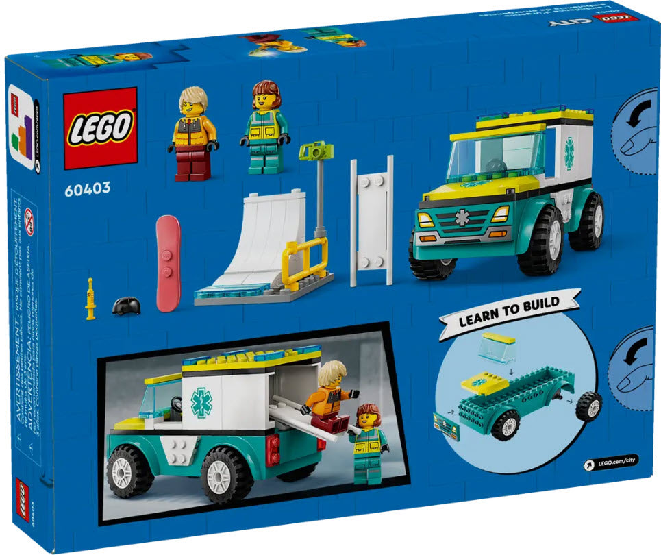 Box Rückansicht: LEGO City 60403 Rettungswagen und Snowboarder