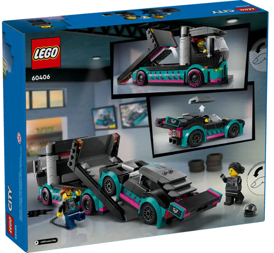 Box Rückansicht: LEGO City 60406 Autotransporter mit Rennwagen
