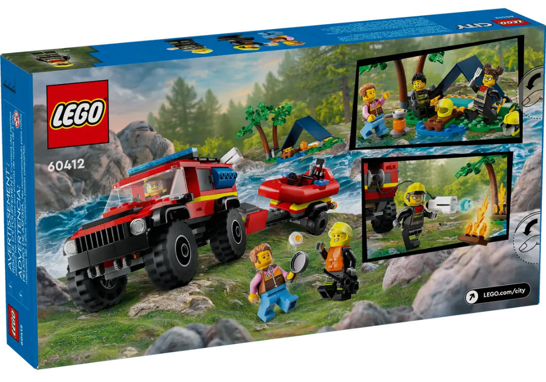 Box Rückansicht: LEGO City 60412 Feuerwehrgeländewagen mit Rettungsboot