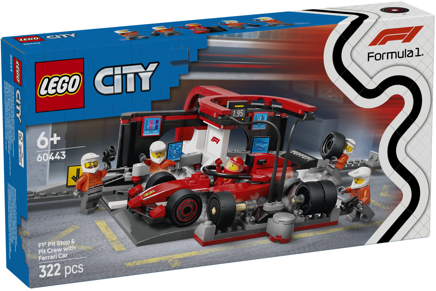LEGO City 60443 F1 Boxenstopp mit Boxencrew und Ferrari Flitzer