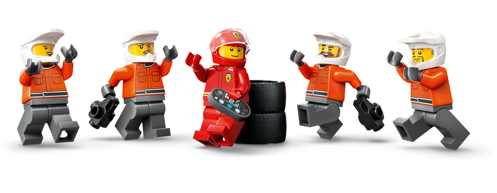 Minifiguren: LEGO City 60443 F1 Boxenstopp mit Boxencrew und Ferrari Flitzer