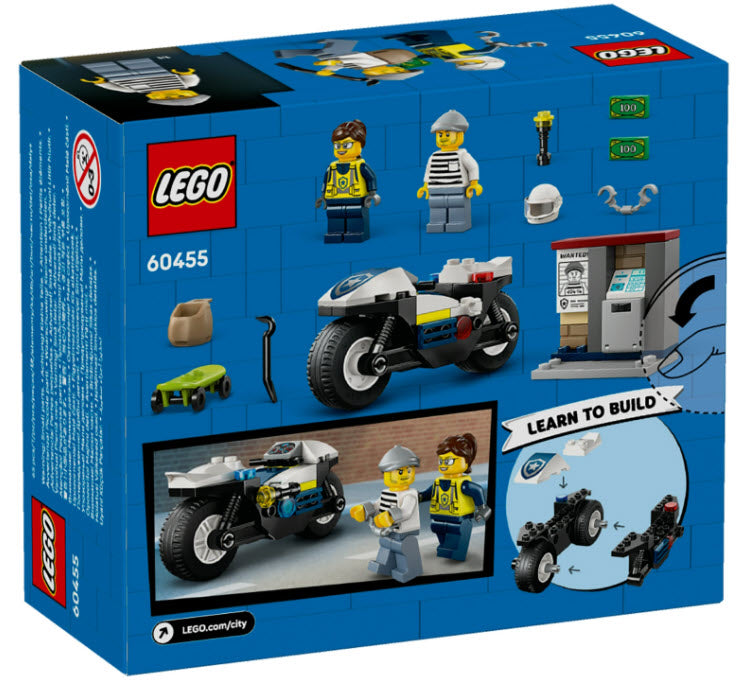Box Rückseite: LEGO City 60455 Verfolgungsjagd mit dem Polizeimotorrad