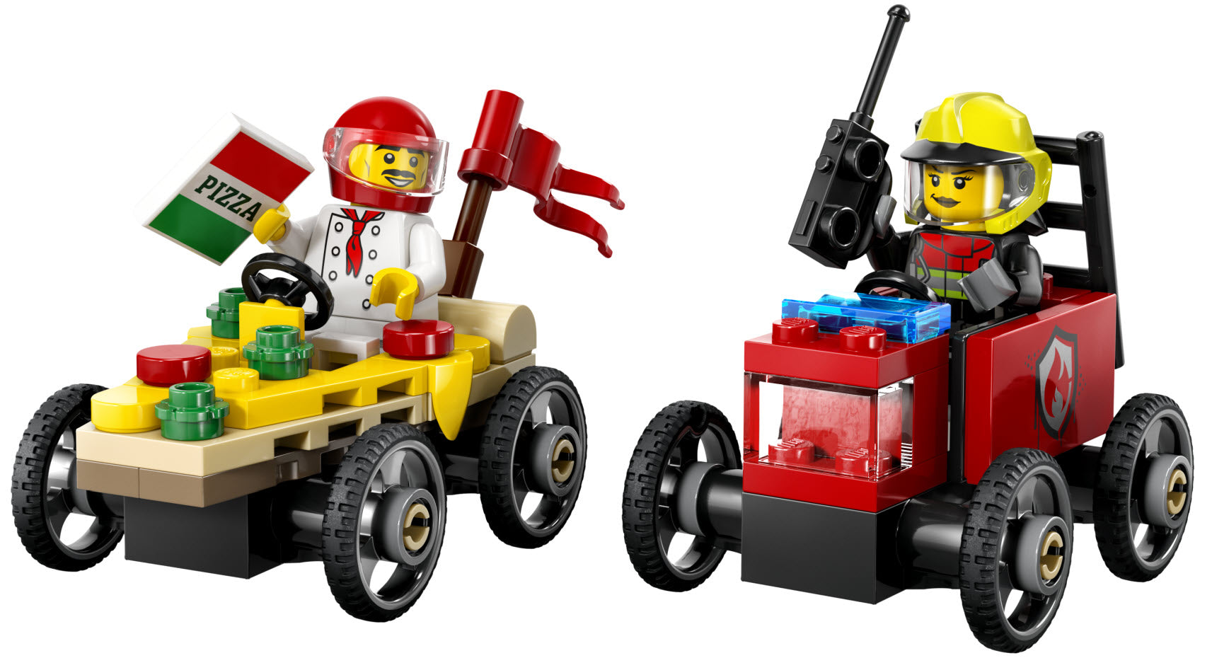 Inhalt: LEGO City 60458 Pizzalieferwagen vs. Löschauto