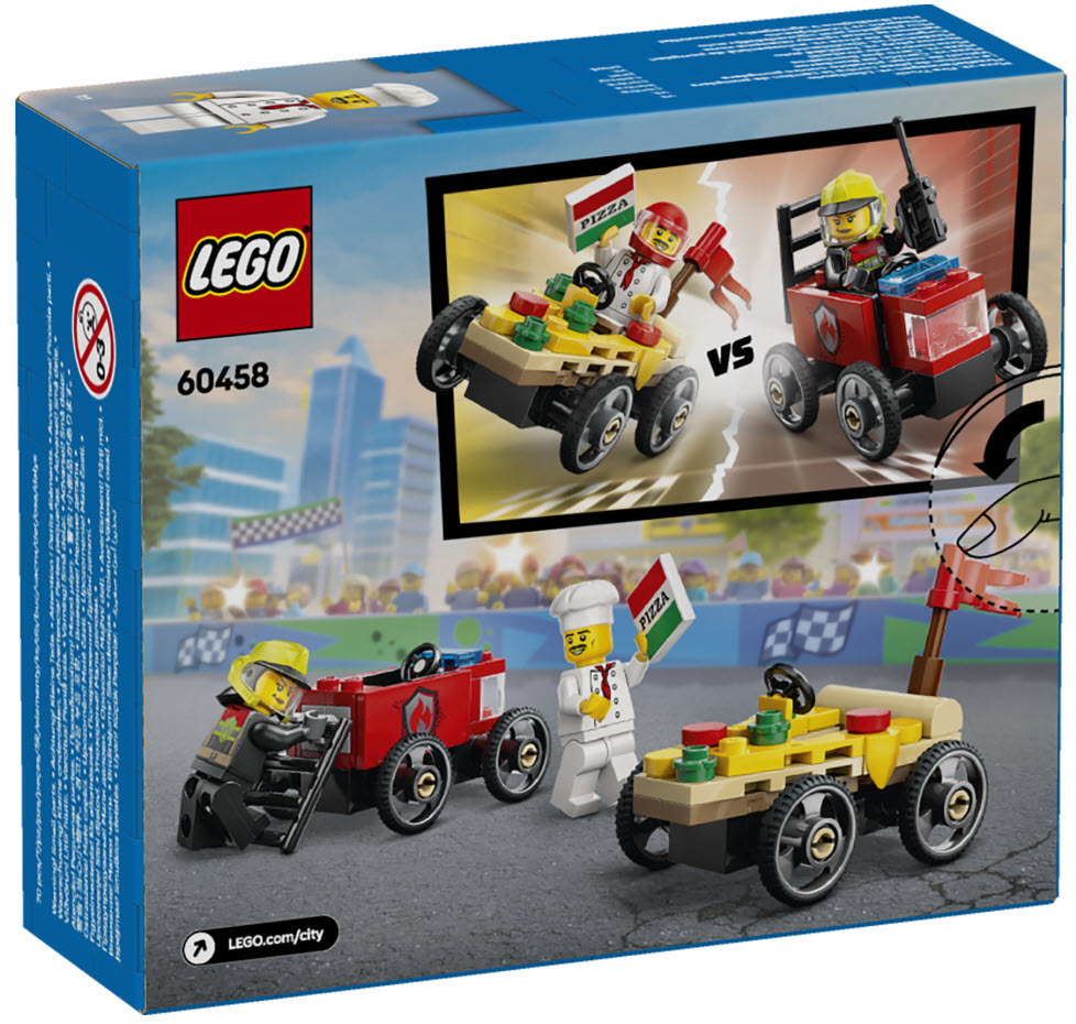 Box Rückseite: LEGO City 60458 Pizzalieferwagen vs. Löschauto