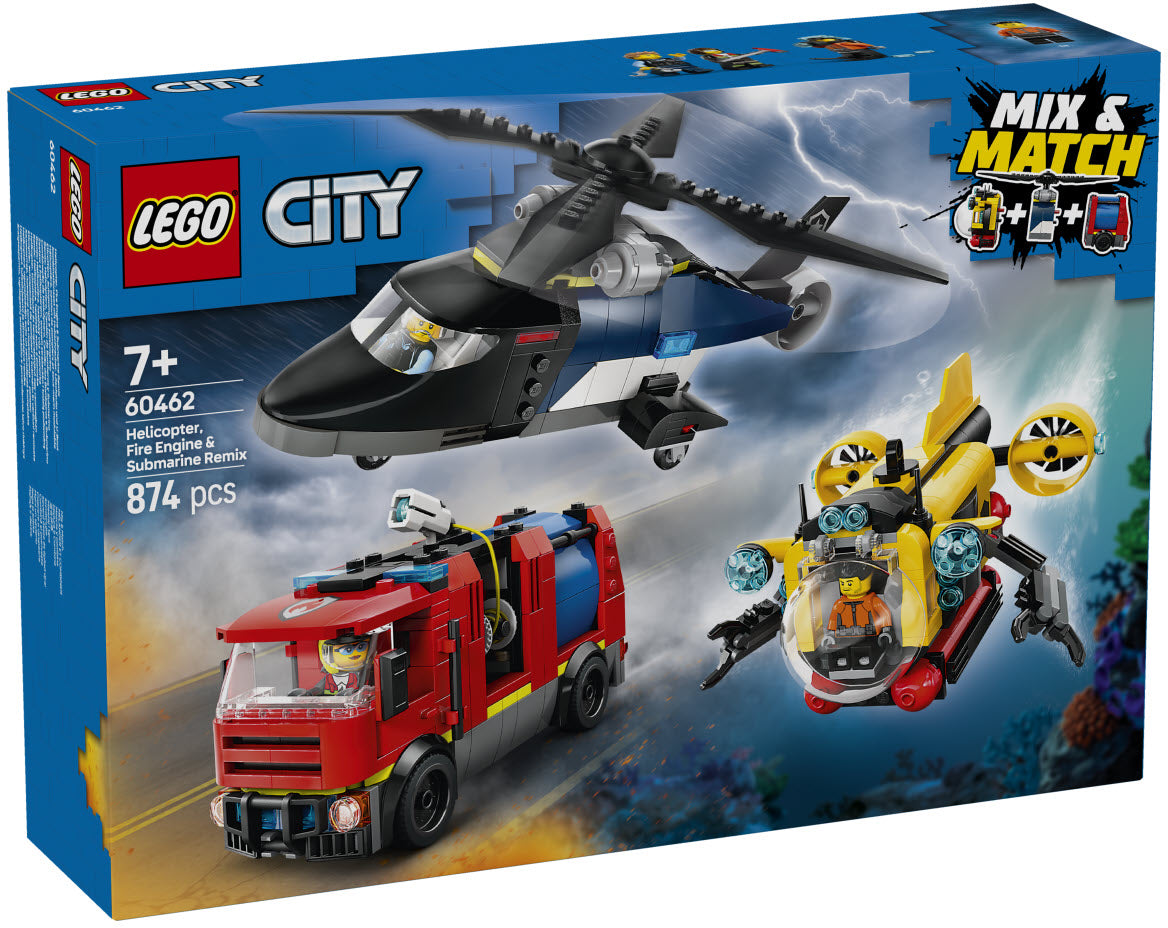 LEGO City 60462 Kombinationsset mit Hubschrauber, Löschauto und U-Boot