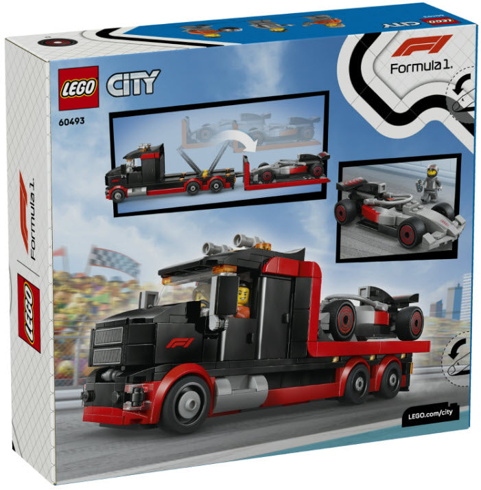 Box Rückseite: LEGO City 60493 F1 Truck mit Audi F1 Rennwagen